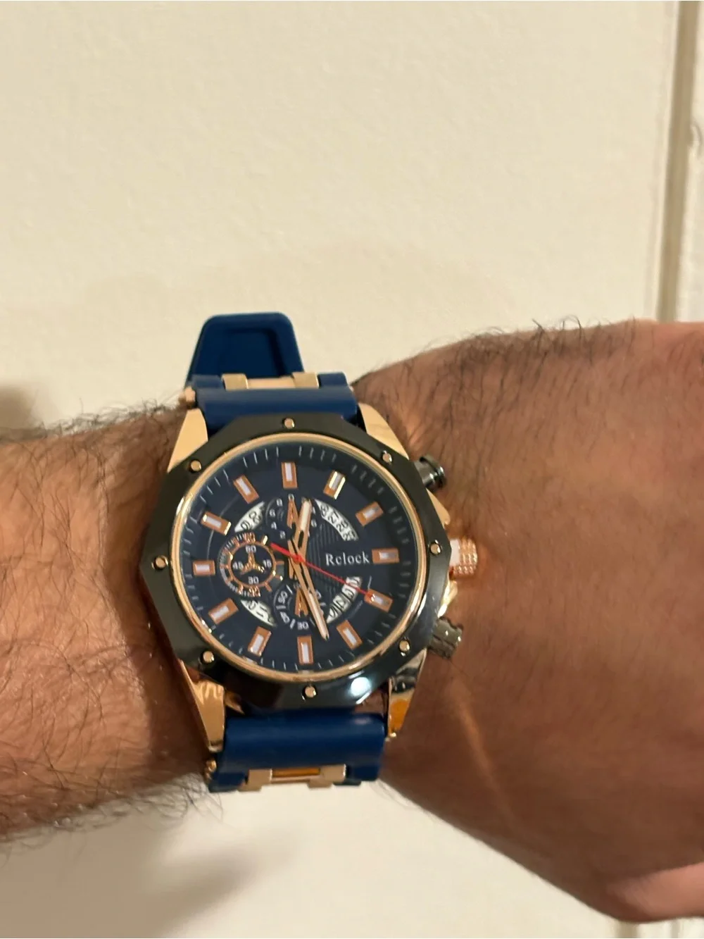 Men's Navy and Rose Gold Sport Chronograph Watch